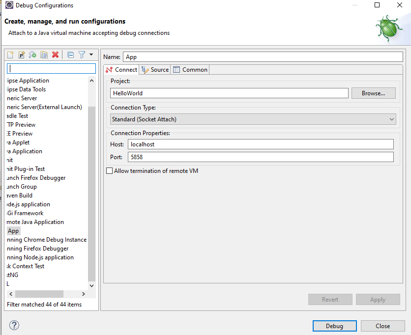 Eclips remote debug configurations